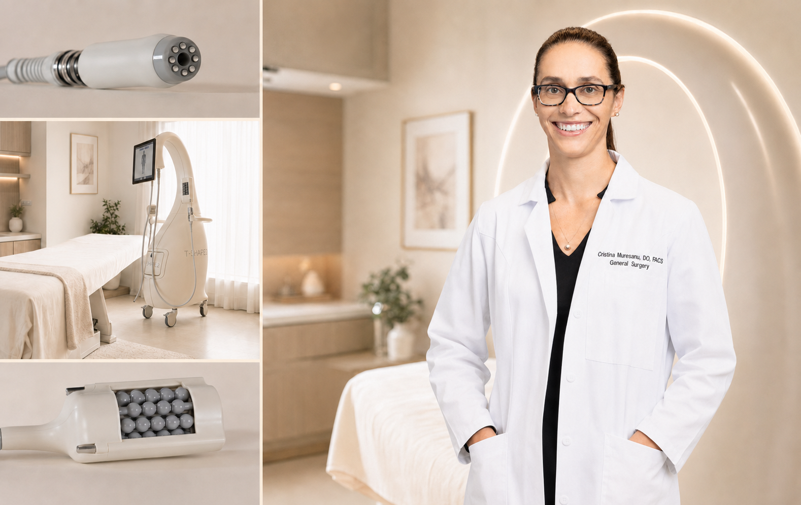 Cristina Muresanu, DO, FACS with T-Shape 2 treatment applicators